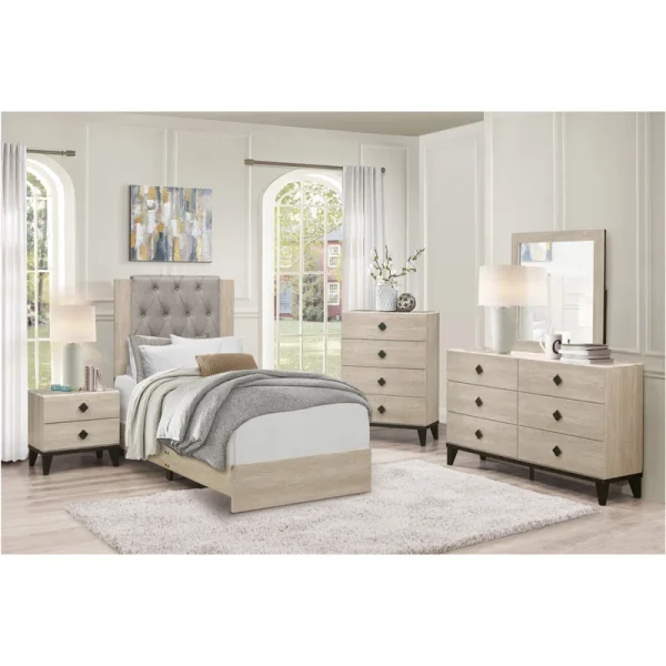 Tufted+Panel+Bedroom+Set+Twin+3+Piece_+Bed,+Dresser,+Mirror