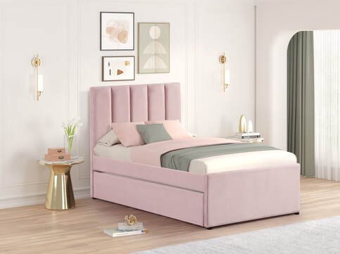 0a711e18-d8c3-46c9-bab1-e3d2d3cbcd2a.jpg MAYA - Pink Twin, Full Platform Bed w/ Trundle