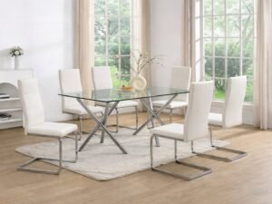 D201 White - Glass Table + 6 Chairs