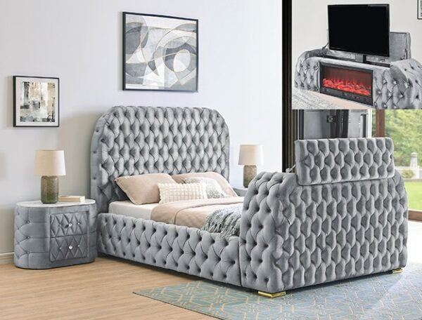 5115GY.jpg 5115GY NATALIA BED W/FIREPLACE,TV LIFT GY