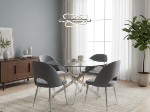 Grey Silver Round Dining Set