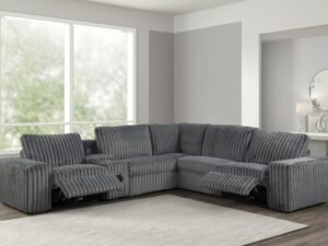 Amelia Charcoal Power Reclining Sectional (w/ Bluetooth Speakers)
