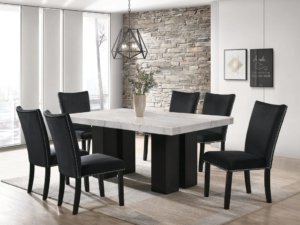 Finland Black - (GENUINE MARBLE) Table & 6-Chairs