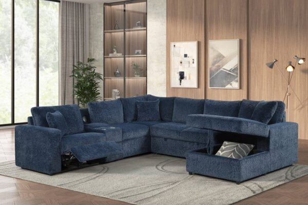 Hunter Blue Sectional (W/ Bluetooth Speaker & Pull-Out Bed)