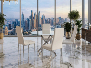 D108 - White - Glass Table + 4 Chairs