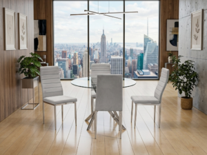 D107 - Gray - Glass Table + 4 Chairs