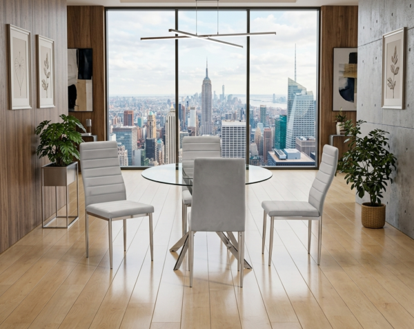 D107 - Gray - Glass Table + 4 Chairs