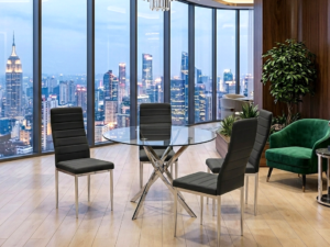 D106 - Black - Glass Table + 4 Chairs
