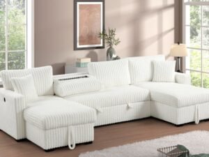 July Beige Double Storage Chaise Sectional (w/ Pull Out Bed)