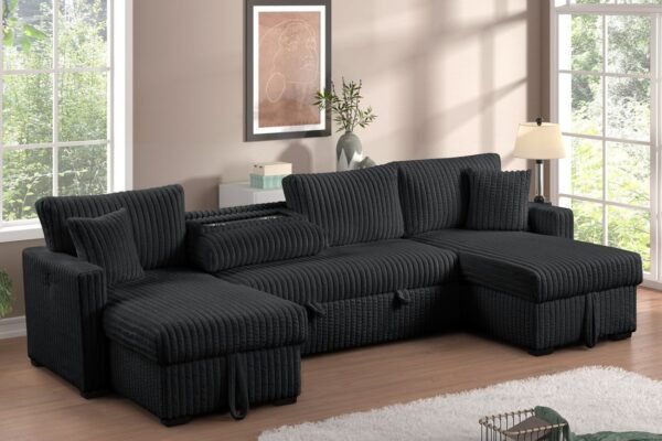 July Black Double Storage Chaise Sectional