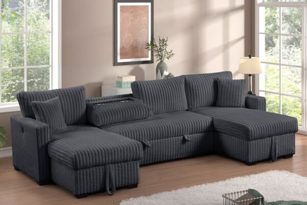 July Charcoal Double Storage Chaise Sectional (w/ Pull Out Bed)
