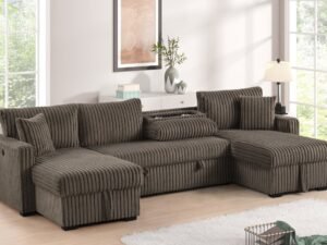 July Mocha Double Storage Chaise Sectional (w/ Pull Out Bed)