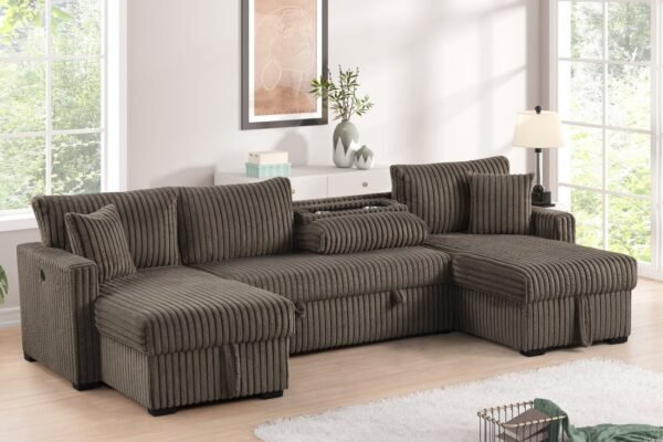 July Mocha Double Storage Chaise Sectional (w/ Pull Out Bed)