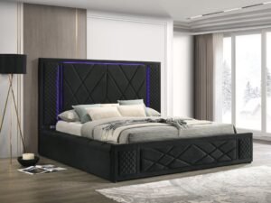 lorenzo-3730-blk-sideview-cnp-1.jpg Lorenzo Black Platform Bed (w/ LED LIGHTS & BLUETOOTH SPEAKERS) - Queen, King