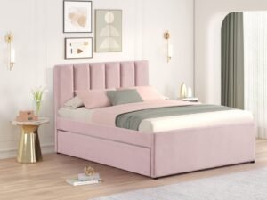 MAYA - Pink Twin, Full Platform Bed w/ Trundle