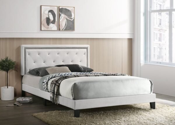 Passion White Velvet Platform Bed - Full, Queen, King
