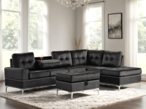 Anserra Black Reversible Sectional + Ottoman Set