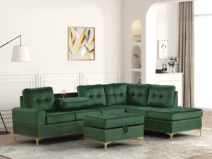 Anserra Green Reversible Sectional + Ottoman Set