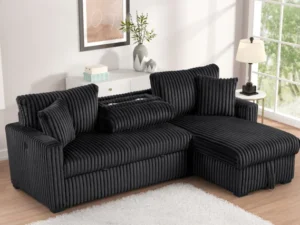 Aria Black Sectional With Pull-Out Bed & Storage Chaise